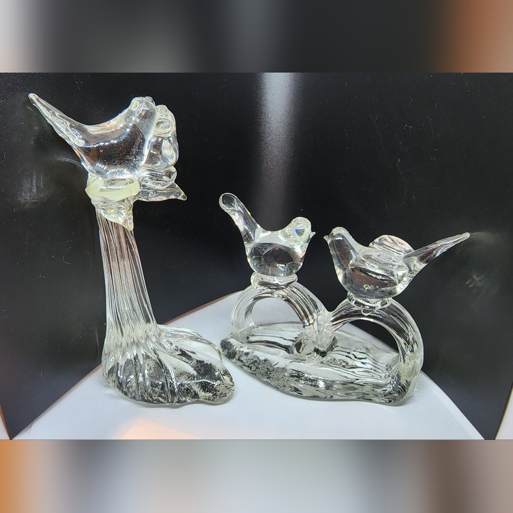 Set of 2 Handmade Crystal tiffany Glass Birds